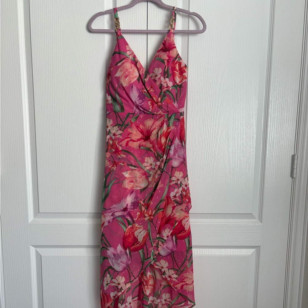 Elegant Asymmetrical Floral Dress in Pink